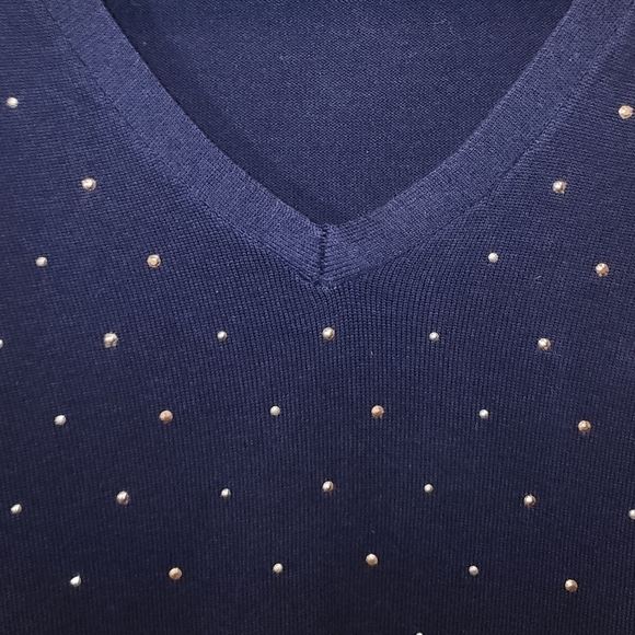 Tommy Hilfiger Large Women's Navy Blue Sweater Top with Sequins V-Neck Long - Picture 6 of 7